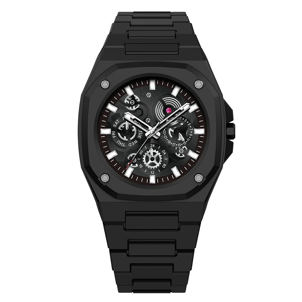 Premium Black Stainless Steel Waterproof Men’s Watch – Luxury Multi-Dial Design (With Box)