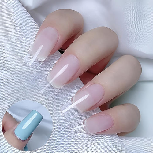 (square shape )Artificial Nails 100pcs With Nail Glue, Beautiful Fancy Fake Nails ,Acrylic Nails Kit Transparent &amp; Natural False Nail