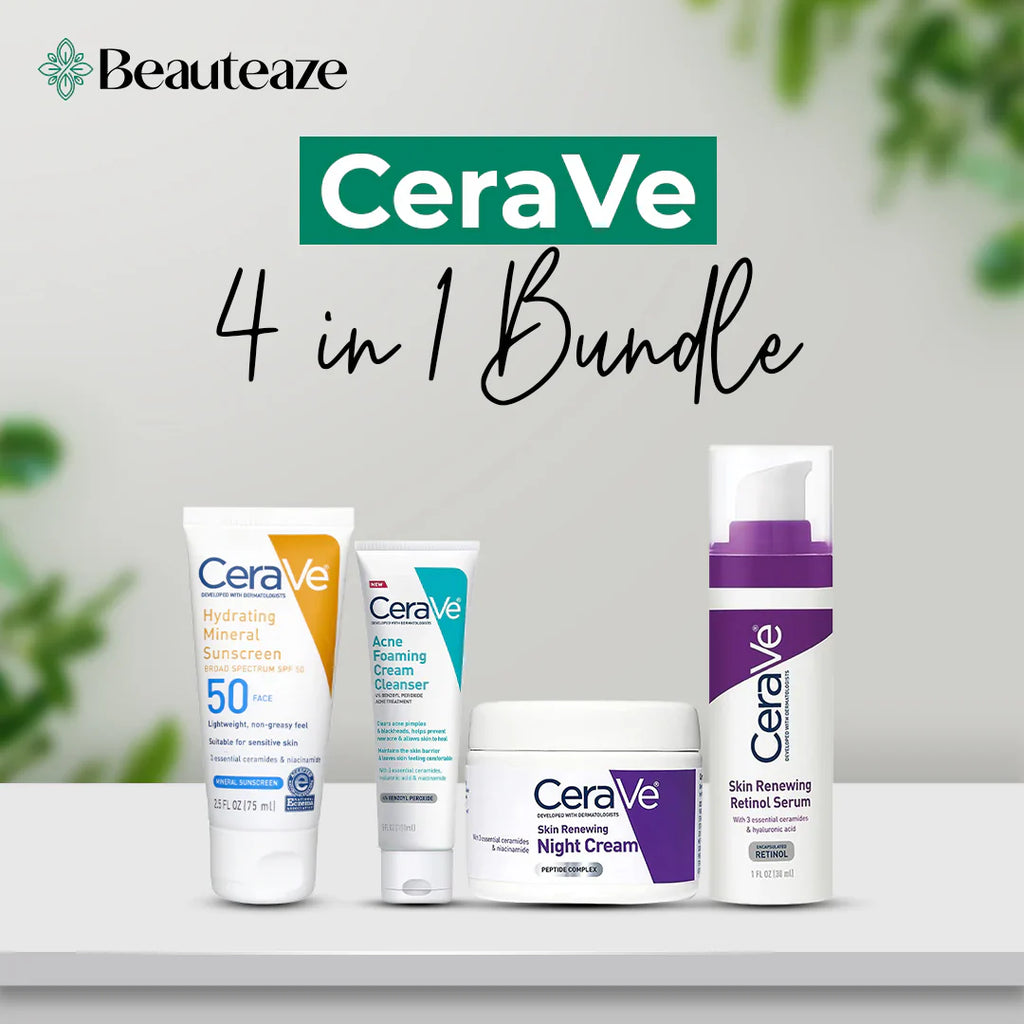 CeraVe 4 in 1 Skincare Kit Night Cream, Sunblock, Cleanser &amp; Serum for Radiant Skin