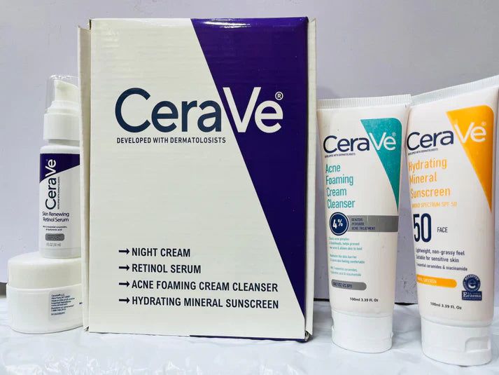 CeraVe 4 in 1 Skincare Kit Night Cream, Sunblock, Cleanser &amp; Serum for Radiant Skin