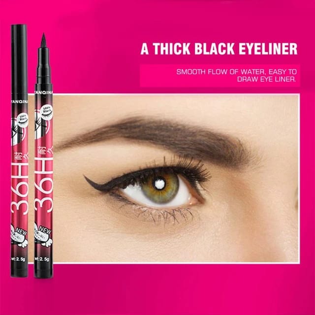 YANQINA Black Liquid Eyeliner + 3D Mascara (2 in 1)  Quick Drying Waterproof Non-smudge Eye Liner Pencil Makeup Set