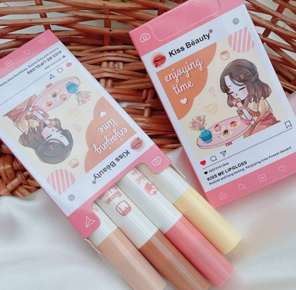 Pack of 4 Kiss Beauty Lipgloss long lasting waterproof Lip