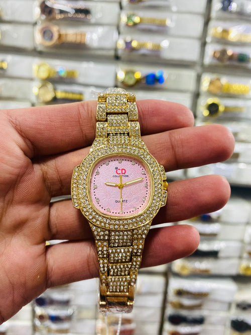 Two Toned Iced Out Quartz Movement Womens Watch (without box)