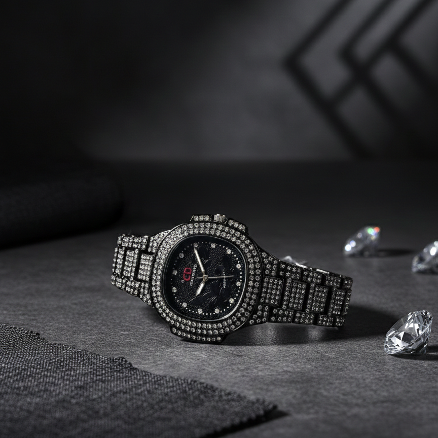 Two Toned Iced Out Quartz Movement Womens Watch (without box)